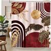 hometrixx Tenda Doccia Boho 180x200 cm Rosso Oro Metà Secolo Astratto Foglia Sole Piante Tropicali Poliestere Impermeabile Tenda Vasca da Bagno con 12 Ganci Lavabile in Lavatrice per Casa Hotel