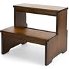 StrongTek Sgabello a due gradini in bambù per adulti e bambini, sgabello da letto con fondo antiscivolo, resistente per cucina, bagno, comodino, scala in legno, capacità 181,4 kg