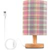 Cgiub Lampada da comodino a quadri colorati per camera da letto Lampada da comodino a LED Lampada da lettura da scrivania con paralume in tessuto Base in legno e porta USB per ufficio, soggiorno
