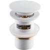 Aqua Uno AQUAUNO Click-Klack Valvola per lavabo con troppopieno - Tappo lavabo in ottone - Valvola di scarico pop up per lavabo standard in bagno - Facile da montare universale - Bianco