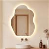 LIFEZEAL Specchio LED Bagno, specchio da parete con 3 colori di luce dimmerabili, funzione memoria e anti-appannamento, specchio cosmetico per bagno, corridoio (70L x 50l cm, Ondulato)
