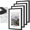 COMPOLICY 4 confezioni di cornici portafoto A4, cornici portafoto in legno nero, 29,7x21 cm, con vetro in plexiglas, con supporto e montaggio a parete, montaggio orizzontale o verticale, decorazione per camera