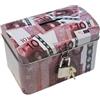BLUECHOLON Salvadanaio in metallo con lucchetto, motivo: banconote in euro, scatola di risparmio decorativa (10 euro)