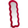 IlGruppone Specchiera da Terra 170x70 cm Design Ondulato Rivestita in Velluto con Supporto in Metallo Specchio Figura Intera Moderno per Camera da Letto Soggiorno Cabina Armadio - Rosso