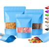 Plaphy 100 Sacchetti in Alluminio Stand Up con Finestra e Zip(Blu,10x15cm) | Buste Doypack Richiudibili per Alimenti, Sacchetti Mylar Ermetici per Confezionare e Conservare Caffè, Tè, Caramelle, Spezie