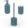 Generico Accessori Bagno in Ceramica Linea Color Blu Pastello Soft-Touch - Set Bagno Moderno con Design Cannettato, Varianti Dispenser Sapone, Portaspazzolino e Portascopino WC (set completo)