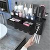 iHave Porta Spazzolino Elettrico da Muro con Dispenser Dentifricio e 4 Bicchieri - Design Nero Puro per l'Arredo del Bagno, Organizer Bagno Tutto-in-Uno per Spazzolini e Accessori
