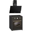 GURARI GCH E 612 BL r + GCH D 268 BL 6 Prime, fornello a induzione retrò 60 cm, Range Coocker 60 l, nero + cappa aspirante, cappa da parete 60 cm, 1000 m3/h, nero