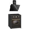 GURARI GCH E 612 BL r + GCH D 286 BL 6 Prime, fornello a induzione retrò 60 cm, Range Coocker 60 l, nero + cappa aspirante, cappa da parete 60 cm, 1000 m3/h, nero