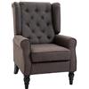 HOMCOM Poltrona con braccioli, poltrona lounge con cuscino, tufting, schienale alto, con gambe in legno, poltrona relax per soggiorno, camera da letto, marrone