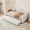 Kebnor Lettino da giorno 90 x 200 cm con letto estraibile, divano letto, letto singolo (senza materasso), lino, stile minimalista, beige