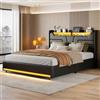 BLSYHDH Letto baule 140x200,letto imbottito idraulico lettos cassapanca in legno con LED, letto cassapanca con testiera e rete a doghe, letto matrimoniale con ripostiglio (Nero+PU-A, 140x200)