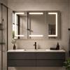 YGHQAP Armadietto a specchio da bagno con illuminazione a LED, 3 ante in vetro, 100 x 13,5 x 60 cm, antiappannamento, con presa, 3 temperature di colore, ripiani regolabili regolabili (3 ante, 9 scomparti)