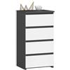AKORD | Cassettiera a 4 Cassetti | Credenza Alta | Moderna Mobiletto per Soggiorno Sala da Pranzo Camera da Letto Corridoio Bagno | Armadio Cameretta | 35x40x74 cm | Grigio Grafite/Bianco