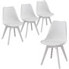 JZGORC Set di 4 sedie da cucina in stile nordico, gambe in plastica, sedili imbottiti in similpelle, Adatte per Sala da Pranzo, Soggiorno, Cucina, Camera da Letto-Bianco
