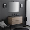 Kiamami Valentina - Mobile bagno sospeso 90cm rovere con lavabo nero e specchio con applique LED | Berlin