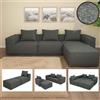 Mendler Set di divani componibile HWC-O54, divano sofa lounge pouf ottomano penisola, stoffa/tessuto 63x270x190cm - grigio scuro