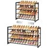 FAVOOSTY Scarpiera a 4 Livelli in Metallo, Allungabile 74.5-105.5 cm,Metallo,Regolabile, Salvaspazio, Portascarpe Robusto per Ingresso, Camera da Letto,Nero