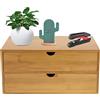 TiryyDrela Organizzatore da scrivania in bambù, portaoggetti multifunzione con 2 cassetti, scatola di immagazzinaggio ecologica per forniture penne, cosmetici, trucco, design minimalista naturale, 33 x 19 x 16