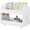Lestarain Libreria per Bambini a 2 Ripiani, Scaffale Portagiochi per Bambini con Ruote, 2 Freni, Libreria Bianca Piccola con Motivi a Stella, Porta Giocattoli in Legno