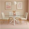 Meyvaser.com Ecommerce Company Tavolo da Pranzo con Piano in Cristallo Bianco e Gambe Metalliche - 140 x 80 x 75 cm - Design Moderno ed Elegante per Soggiorno o Cucina