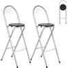 GOKHOMX Set di 2 sgabelli da bar pieghevoli con schienale, altezza seduta 75 cm, sgabello alto pieghevole portatile, sedia da bar pieghevole, per cucina bistrot all'aperto, senza montaggio, nero e