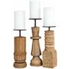 Loberon Zahirah Set di 3 candelieri - Realistico Effetto Legno - Supporto in Ferro per i lumini, Marrone