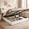 Fofetbfo Letto Cassaforte 140 x 200 cm, Letto Idraulico con USB e LED, Letto Matrimoniale Capitonnato con Conservazione, Letto 2 Persone con Testiera del Letto, Rete a Doghe, Telaio del Letto per
