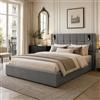 Fofetbfo Letto Cassaforte 140 x 200 cm, Letto Idraulico con USB e LED, Letto Matrimoniale Capitonnato con Conservazione, Letto 2 Persone con Testiera del Letto, Rete a Doghe, Telaio del Letto per