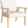 HOMCOM Poltrona per Camera da Letto Moderno con 2 Cuscini in Lino, Poltrona per Salotto d'Arredo con Gambe in Legno di Pino, 64x70x72 cm, Crema e color Legno