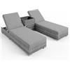Arreditaly Set 2 Lettini Prendisole In Polyrattan Con Tavolino Contenitore E Cuscini Schienale Regolabile 5 Posizioni Sdraio Da Giardino Terrazzo Piscina Relax Arredo Esterno 184 x 60 x 21 Cm Grigio