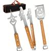 Mieekor 3 Pezzi Set Accessori Barbecue Professionale,Kit Barbecue con Portatile Valigetta,Acciaio Inossidabile e Maniglia in Legno,Utensili Barbecue per Campeggio,Picnic,Regalo Uomo (Kit Barbecue 3 Pezzi)