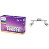 Philips Lighting LED Spot Confezione Faretti LED, Attacco GU10, 4.6 W Equivalenti a 50 W, Luce Bianca Naturale Calda, 6 pezzi & Limbali, Lampada Faretti da Soffitto, 2 Punti Luce, Acciaio