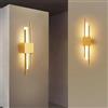 Tealight Lampade da parete a LED da 10 W, applique da parete per interni cilindrici parallele doppie, applique per specchio da bagno per camera da letto (bianco caldo 3000 K, oro)