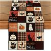 NONE Runner da tavolo in lino spettrale con gatti neri di Halloween, pipistrelli, zucche, per decorazioni da tavola, lavabili, runner da tavolo scozzesi di bufalo fantasma di Halloween