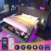 NONE Struttura Letto 180x200 cm - Letto Matrimoniale Imbottito con Illuminazione LED e Porta di Ricarica USB-C - Metallo, Lino, Legno Massello - Materasso Non Incluso - Grigio