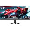 Gawfolk Monitor IPS Gawfolk GF340B da 34 Pollici 4K 165Hz per Gaming PC e Ufficio, Nero, Non Regolabile in Altezza