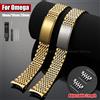 qinband Cinturino per Orologio in Acciaio Inossidabile 18mm 19mm 20mm per Omega Seamaster e Speedmaster, Bracciale Metallico Curvo Argento e Oro per Uomo