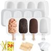 NONE Set di 4 Stampi Grandi in Silicone per Ghiaccioli, Stampi Ovali a 4 Cavità per Cake Pop e Gelati, Kit per la Produzione Domestica di Ghiaccio con Bastoncini in Legno