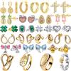 NONE Orecchini a cerchio con pavé di gemme a forma di abeola in argento S925 placcato oro, anello impilabile a fascia romantico e dolce minimalista, gioielli fai da te di alta qualità