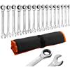 SucceBuy Set di chiavi combinate SucceBuy da 16/26/32/42/44 pezzi SAE/metriche con custodia arrotolabile, a bocca aperta, per riparazioni domestiche e automobilistiche