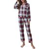 Alaurbeauty Pigiama da donna in flanella, a maniche lunghe, con bottoni, top e pantaloni, a quadri, in due pezzi, biancheria da notte, Colore a contrasto, S