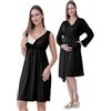 SUNNYBUY Camicia da notte premaman e allattamento con vestaglia, 2 pezzi, 3 in 1, per nascita, letto settimanale e allattamento, biancheria da notte ospedale, nero, XL