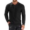 Coofandy Polo da Uomo in Maglia a Nido d'Ape, a Maniche Lunghe, Casual, Classica, a Nido d'Ape, Nero, 3XL