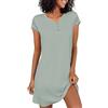 Demegimi Camicia da notte da donna, a maniche corte, in cotone, estiva, leggera, traspirante, confortevole, per un sonno riposante, Grigio-verde, S