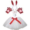 Petitebelle Fascia con papillon e guanti, tutù, 5 pezzi, costume da ragazza da 1 a 5 anni (coniglietto con paillettes rosse)