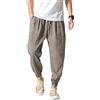 Vanvene - Pantaloni casual da uomo in lino e cotone, leggeri e larghi, da spiaggia, yoga, gamba ampia Blu XXXXL