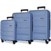 Roll Road Flex Denim Set di Bagagli 52x75x30 cm Rigido ABS Chiusura a Combinazione Laterale 186L 9.5 kg 4 Doppie Ruote Bagaglio a Mano