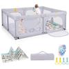 FANTASK Box per bambini pieghevole con materasso 189 x 158 cm, box con 50 palline e 4 maniglie (grigio chiaro)