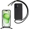 Beajew Custodia per iPhone 16 Plus Cover con Regolabile Rimovibile Corda da Catena Collana Necklace Antiurto Cordino Collari per iPhone 16 Plus, Nero